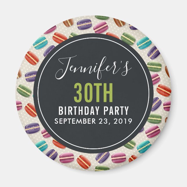 Colorful Parisian Macarons Pattern Birthday Magnet (Front)