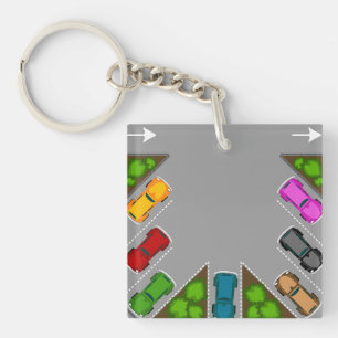 Colorful Parking Lot Overhead View Car Enthusiast Key Ring