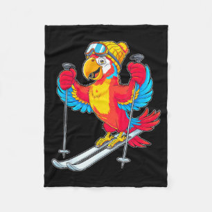 Colorful parrot skiing adventure winter fun fleece blanket
