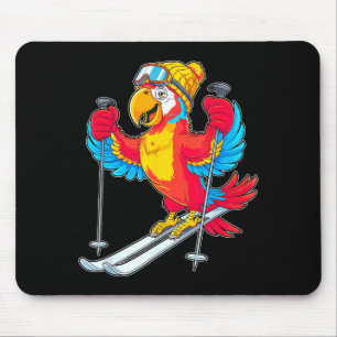 Colorful parrot skiing adventure winter fun mouse mat