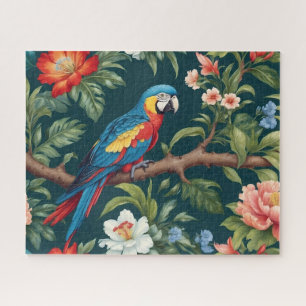 Colorful Parrot Tropical Jungle Leaves Jigsaw Puzzle