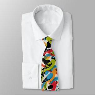 Colorful Parrots Amid Tropical Foliage Tie
