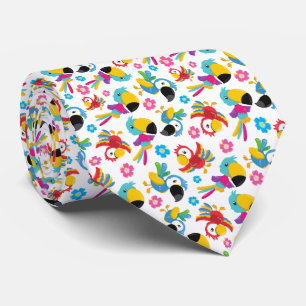Colorful Parrots, Tropical Parrots, Birds, Flowers Tie