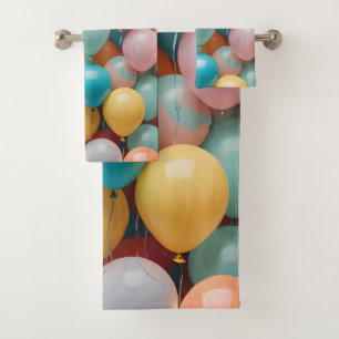 Colorful Party Balloons Pattern  Bath Towel Set