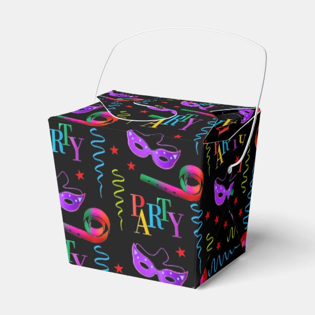 Colorful Party Masks Celebration Collage Black Favour Box (Front Side)