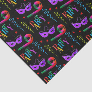 Colorful Party Masks Celebration Collage Black Tissue Paper