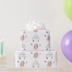 Colorful Pastel Balloons Modern Birthday Name Age  Wrapping Paper