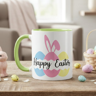 Colorful Pastel Bunny and Eggs Happy Easter  Mug