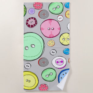 Colorful Pastel Button Illustration Beach Towel