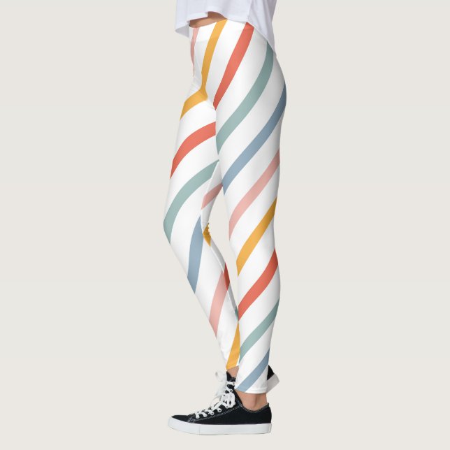 Colorful Pastel Diagonal Stripes Leggings (Left)