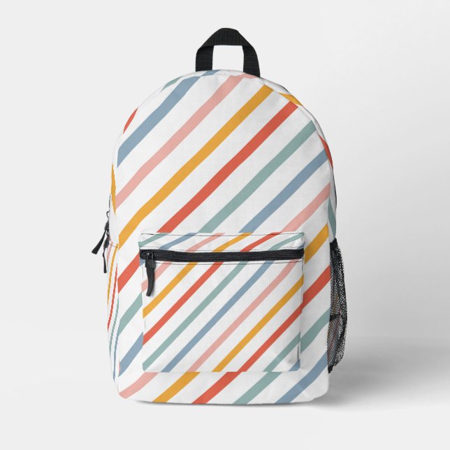 Colorful Pastel Diagonal Stripes Printed Backpack (Front)