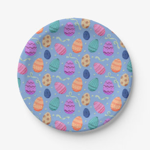 Colorful Pastel Easter Eggs Repeat Pattern Paper Plate