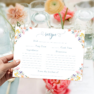 Colorful Pastel Flower Bridal Shower Recipe Card