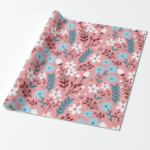 Colorful pastel Flower Seamless Pattern with pink Wrapping Paper
