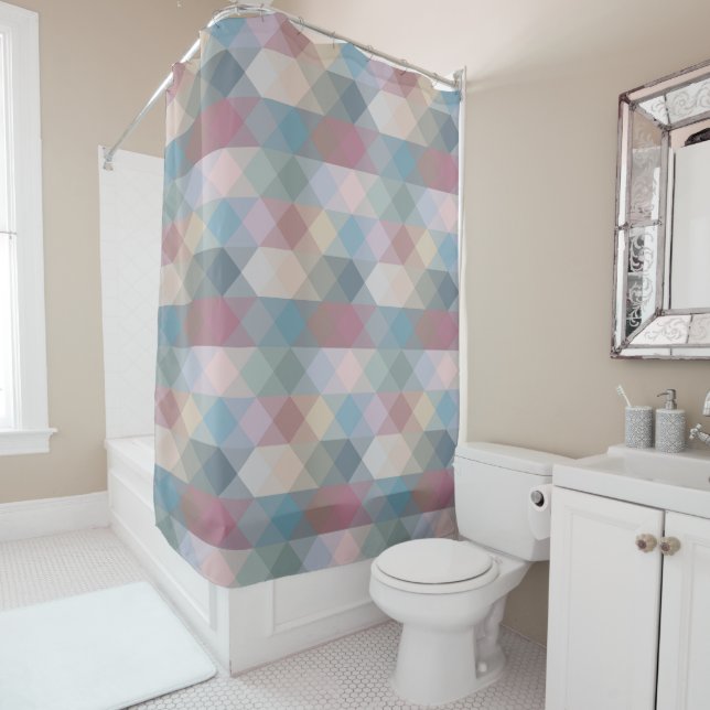 colorful pastel geometric shower curtain (In Situ)