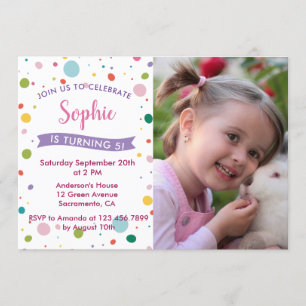 Colorful Pastel Girl 5th Birthday Party Photo Invitation