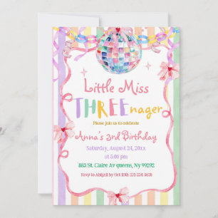 Colorful Pastel Little Miss Threenager Birthday Invitation