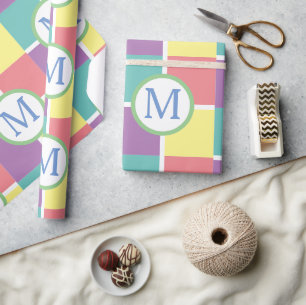 Colorful Pastel Modern Custom Monogram Initial Wrapping Paper
