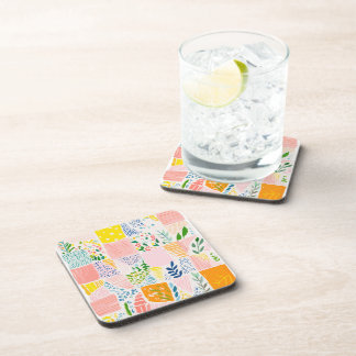 Colorful Pastel Patchwork Preppy Coaster
