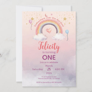 Colorful Pastel Rainbow Girl Birthday Invitation
