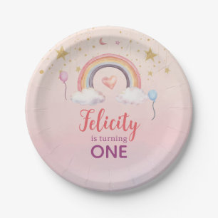 Colorful Pastel Rainbow Girl Birthday Paper Plate