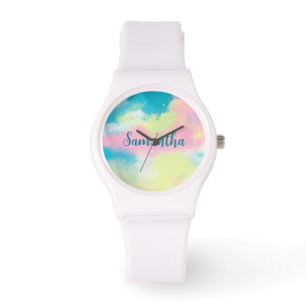 Colorful pastel retro rainbow dreamy clouds watch