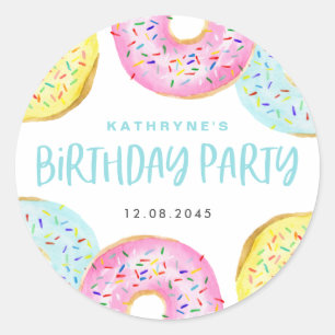Colorful Pastel Sprinkle Donuts Birthday Party Classic Round Sticker