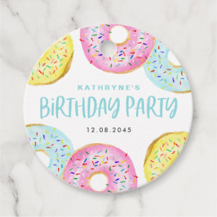 Colorful Pastel Sprinkle Donuts Birthday Party Favour Tags