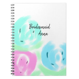 Colorful pastel watercolor floral bridemaid add na notebook
