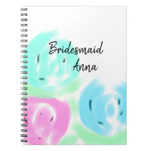 Colorful pastel watercolor floral bridemaid add na notebook