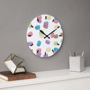 Colorful Pastel Watercolor French Macarons  Large Clock