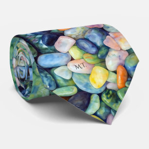 Colorful Pastel Watercolor Pebbles River Stones Tie