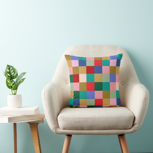 Colorful Patchwork Checkerboard Modern Geometric Cushion (Chair)