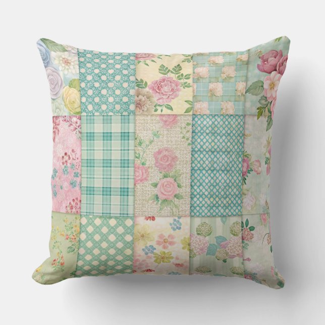 COLORFUL PATCHWORK PATTERNS WITH WHITE DAISIES CUSHION (Front)