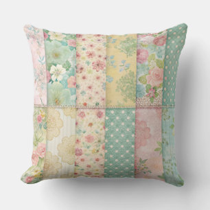 COLORFUL PATCHWORK PATTERNS WITH WHITE DAISIES CUSHION