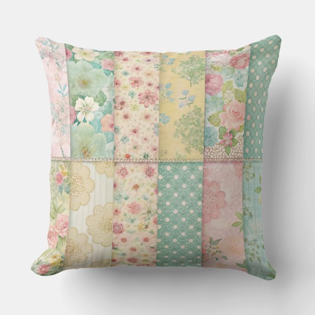 COLORFUL PATCHWORK PATTERNS WITH WHITE DAISIES CUSHION (Front)