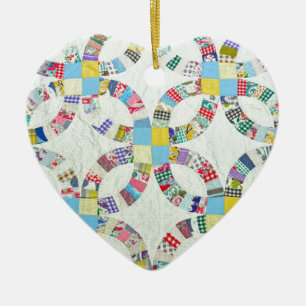 Colorful patchwork quilt ceramic tree decoration