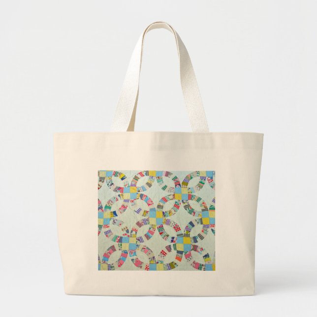 Colorful patchwork quilt large tote bag (Front)
