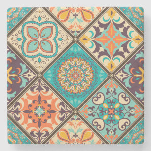 Colorful patchwork tile: Islamic motifs. Stone Coaster
