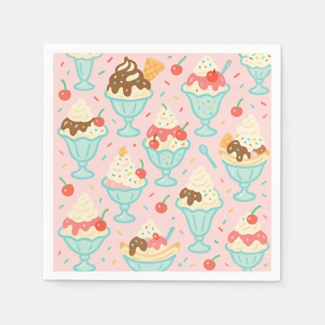 Colorful pattern of Ice Cream Sundaes Napkin (Front)