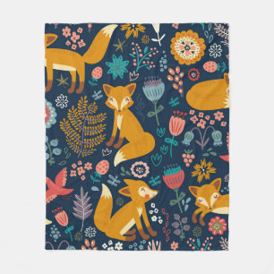 Colorful pattern with a foxfox,pattern,forest,fall fleece blanket