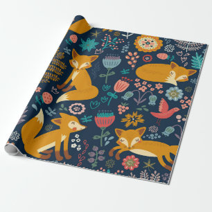 Colorful pattern with a foxfox,pattern,forest,fall wrapping paper