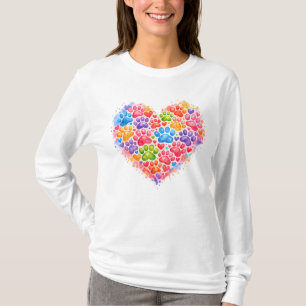 Colorful Paw Print Heart – Watercolor Dog Lover T-Shirt