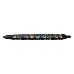 Colorful paw prints black ink pen