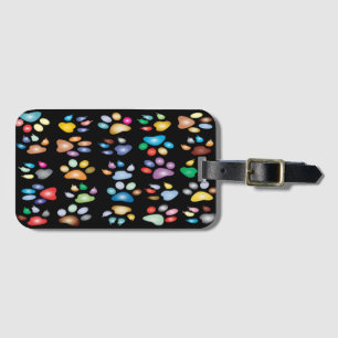 Colorful paw prints luggage tag