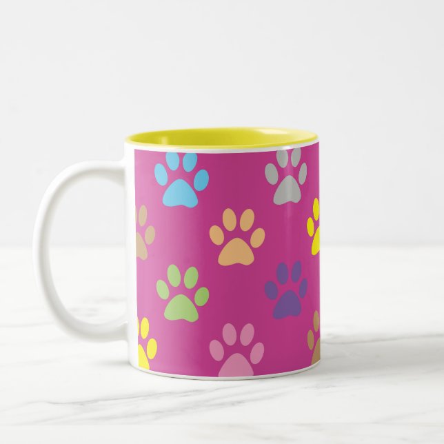 Colorful paw prints pattern   Two-Tone coffee mug (Left)