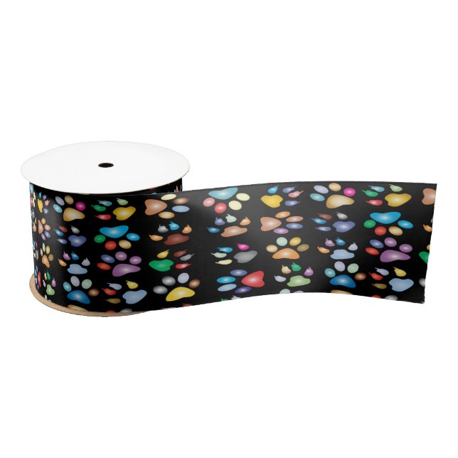 Colorful paw prints satin ribbon (Spool)