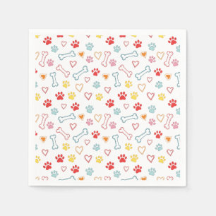 Colorful Paws, Hearts & Bones Doodle Paper Napkins