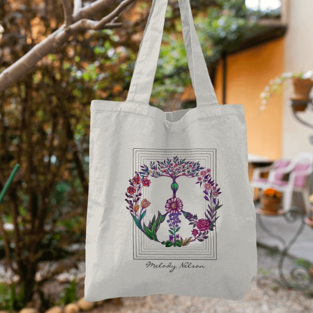 Colorful Peace Floral Cute Boho Hippie Wholesome Tote Bag (Creator Uploaded)