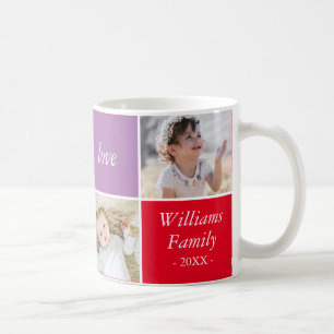 Colorful Peace Love and Joy 4 Photo Family Name Coffee Mug